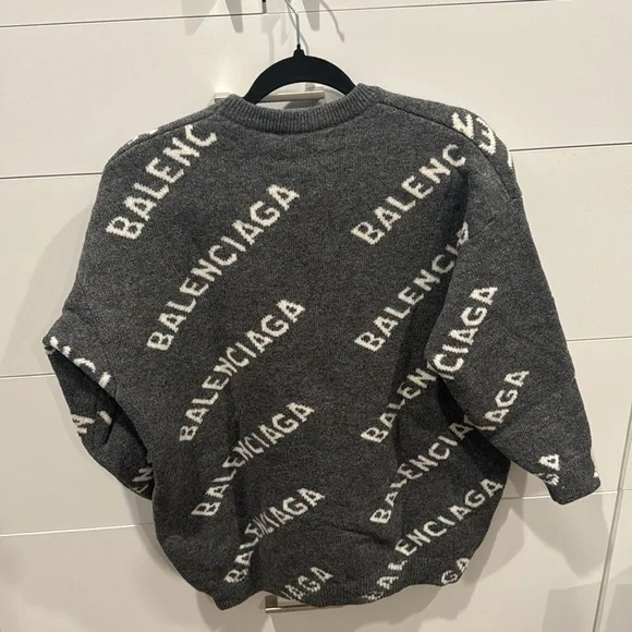 Balenciaga all over logo grey wool sweater